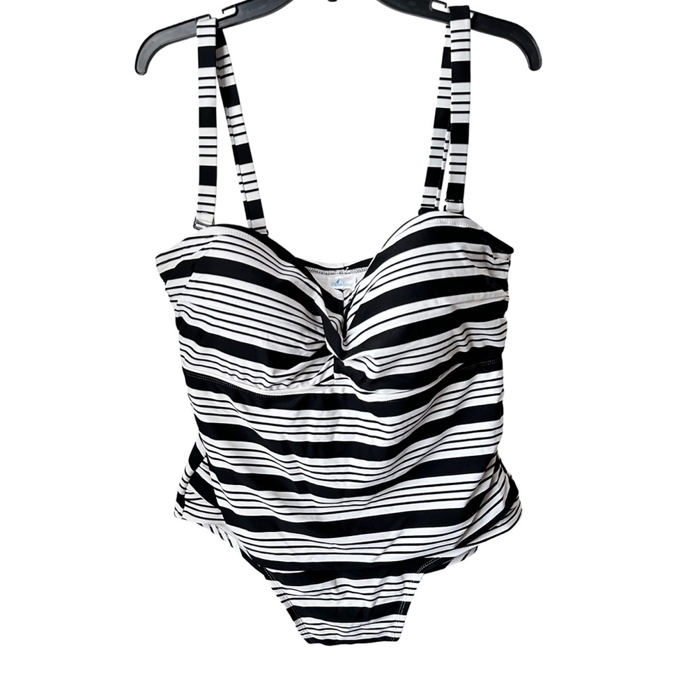 B21 Catalina Black and White Striped One Piece Swimsuit